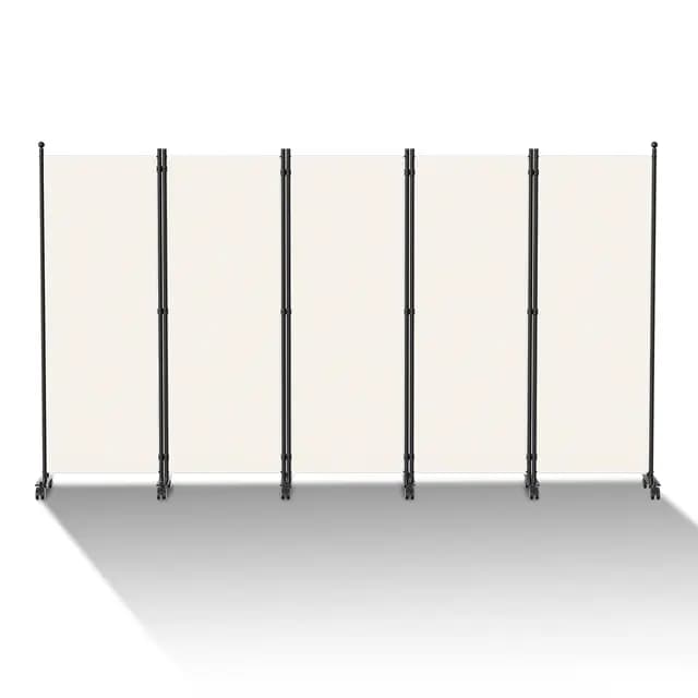 Biombo divisorio con ruedas, 5 piezas 284x181cm Biombo independiente para separar espacios con protección visual Room Divider para interiores del hogar, oficina, terraza | Beige