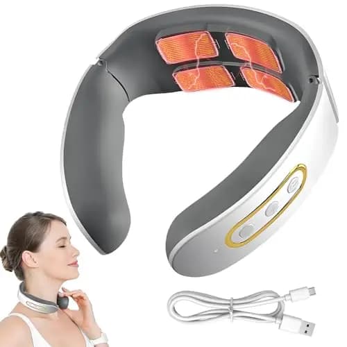 Masajeador Cuello Cervical, Masajeador Eléctrico Portátil con Terapia Calor 42°C, 6 Modos y 9 Niveles de Intensidad Adecuado para Viajes, Familia, Oficina