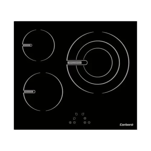Corberó – Placa Vitrocerámica | CCVG35BF | 59x52x6 cm | 3 Zonas de Cocción | Zona Extra Grande 28 cm | 5700W | Control Táctil | 9 Niveles de Potencia | Desconexión Automática