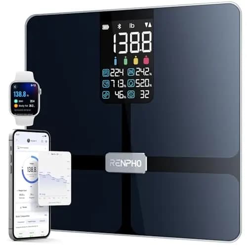 RENPHO Bascula de Baño con Pantalla Grande 7 Datos Corporales, Alta Precisión Bascula Grasa Corporal y Muscular, Bascula Inteligente con App, Gestión Corporal, Seguimiento de Objetivos, 180 Kg – Imagen 1