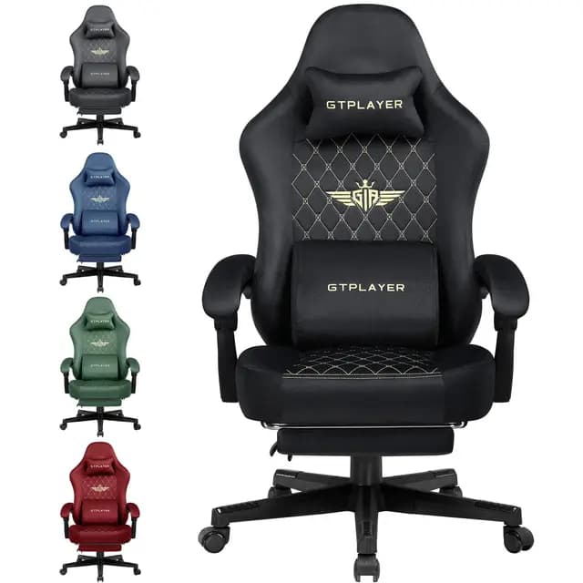 GTPLAYER Silla Gaming Sillón Gaming Tela Silla Gamer Ergonómica Oficina Silla PC, 150 kg, Silla de Mesa Regulable y giratoria con cojín de Asiento con muelles y reposapiés, Negro – Imagen 1