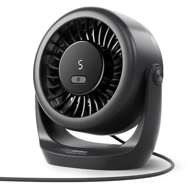Diveblues Ventilador USB de mesa, potente hasta 6 m/s, pantalla LED, 5 velocidades, rotación de 360°, mini ventilador silencioso, portátil para casa, oficina, exteriores, cocina y camping-TurboBreeze