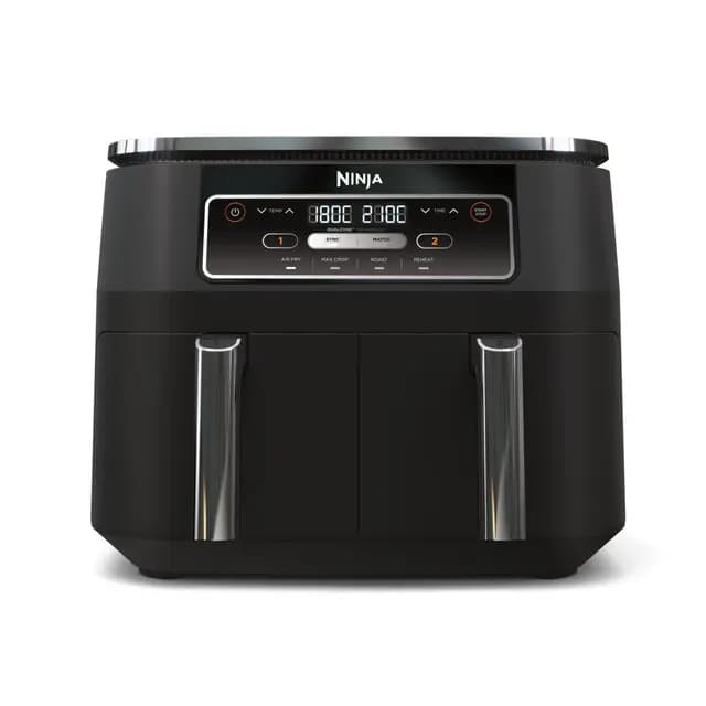 Ninja Foodi Dual Zone Freidora de aire digital con 2 cajones, 7,6 l, 4 en 1, freír con aire, gratinar, asar y recalentar, antiadherente, cestas y rejillas aptas para lavavajillas, negro, AF200EU