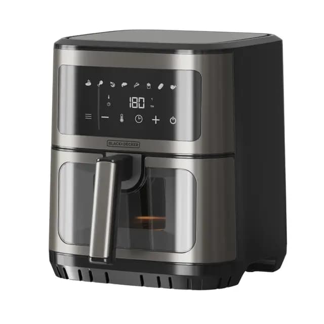 Black+Decker – Freidora de Aire sin Aceite BXAF2501E | 1600W | 6,5L | 8 programas | Pantalla táctil | Temperatura 80-200ºC | Ventana Control | Cocción Uniforme | Temporizador | Avisador acústico