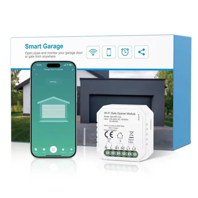Maxcio Abridor de Puerta de Garaje Inteligente WiFi, Compatible con Alexa/Google Home, Control por Aplicación, control por Voz, compatible con CC y CA, No Requiere Hub