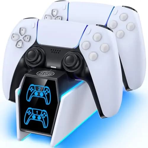 Tokluck Cargador para PS5 Mando con Cable, Base de Carga para PS5 y P5 Edge, 2,5H Carga para PS 5 Mando Cargador para PS 5 Compatible con P5 Edge, Pack de Accesorios para PlayStation 4