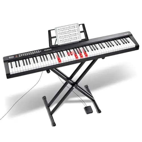 VEVOR 88 Teclas Piano de Teclado Digital Portátil Teclas Semipesadas 1000 Tonos con Soporte Ajustable, Altavoces Incorporados, Pedal de Sustain, Auriculares, Bluetooth, MIDI, USB para Principiantes