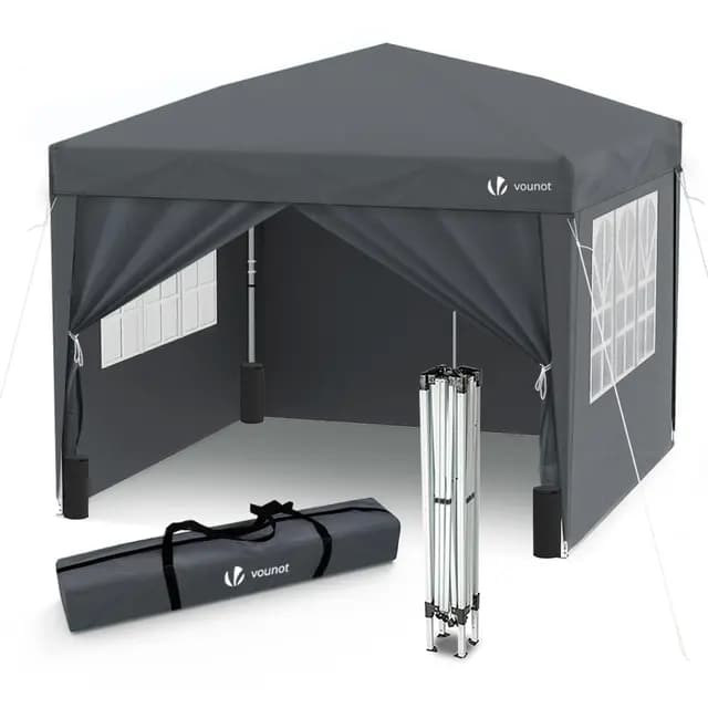 VOUNOT® Carpa Plegable Gazebo 3x3m con 4 Paredes y 4 Bolsas de Arena, Cenador Pabellón de Jardín para Camping, Fiestas, Exterior, Color Gris