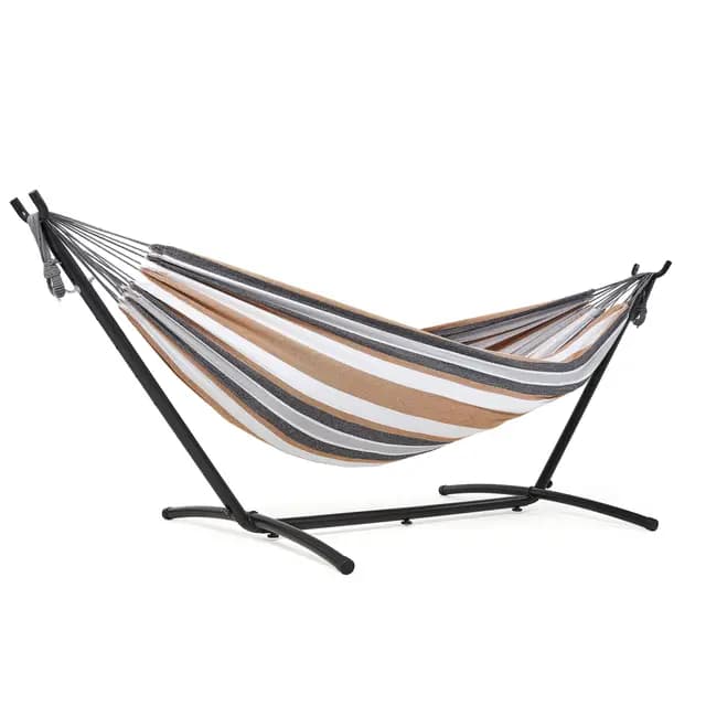 Mondeer Hamaca con Soporte, Hamaca de Camping al Aire Libre, Jardín, Hamaca de Tela Individual con Marco de Metal con Bolsa de Transporte Portátil y Accesorios, Carga de 200 Kg