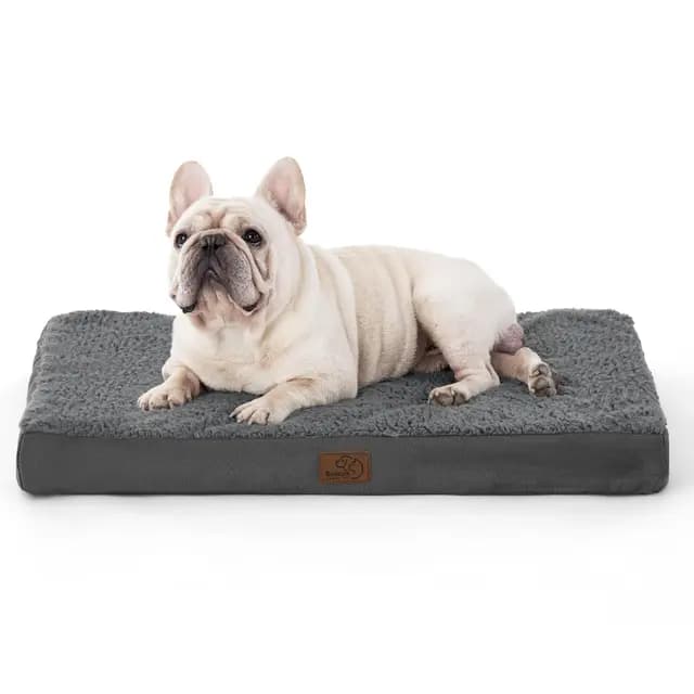 Bedsure Cama Perro Pequeño Ortopédica - Colchoneta Perro Lavable M, Desenfundable con Espuma De Caja De Huevos, 76x51x7.6 cm, Gris Oscuro – Imagen 1