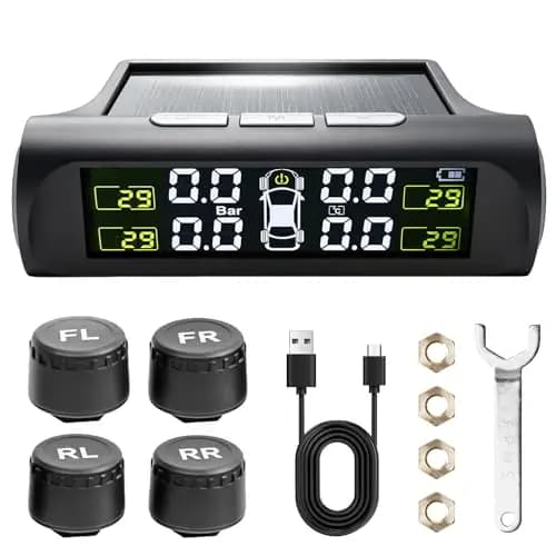 GBKDQQ TPMS Sistema de Control de Presión de Neumáticos, 4 Sensores Externos, Alarma de Temperatura y Vehículo, Sistema de Control de Presión de Neumáticos Solar Sistema de Control de Presión de