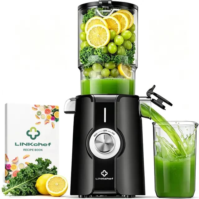 LINKChef extractor de zumos y verduras, boca de 115 mm y 1,2L licuadora para verduras y frutas Entera, slow juicer machine extractor de jugo,Fácil de Limpiar, Sin BPA,200W, Negro