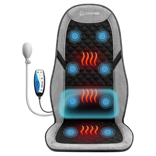 COMFIER Masajeador Cervical y Espalda con Calor, Funda de Asiento de Masaje con 5 Modos de Vibración, 3 Intensidades, 3 Temporizadores para Aliviar el Dolor de Espalda, Regalos para Mujeres