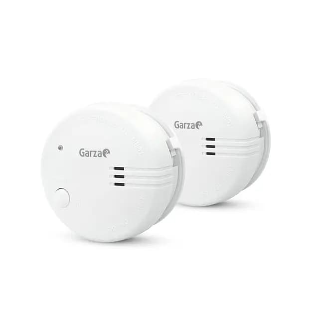 Garza - Pack de 2 Detectores de Humo Mini, Diseño Ultracompacto, Sensor Fotoeléctrico, Alarma 85dB, Batería 9V Incluida, Instalación sin Cables, Indicador LED y Botón Test