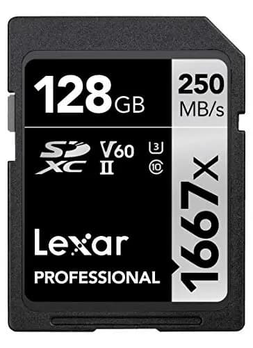 Lexar Professional 1667x Tarjeta de memoria SD 128GB, SDXC UHS-II, Hasta 250 MB/s de Lectura, Clase 10, U3, V60, SD para fotógrafo profesional, camarógrafo, entusiasta (LSD128CB1667)