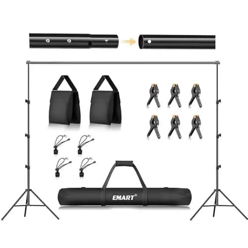 EMART Soporte de Fondo para Fotografía, 2,6 m x 3 m Ajustable Sistema de Fondo Fotográfico con 2 Bolsas Arena para Retrato, Fotografico de Productos y Grabación de Video