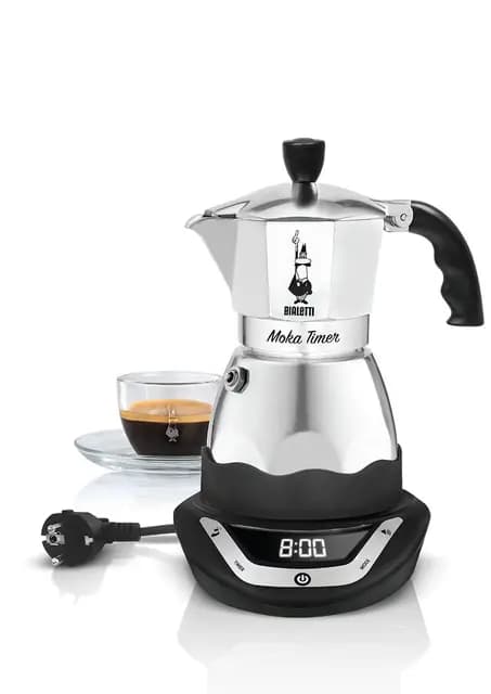 Bialetti Moka Temporizador, Eléctrico Café Fabricante con Construido-in Temporizador, 3 Carribas, 365W, Negro
