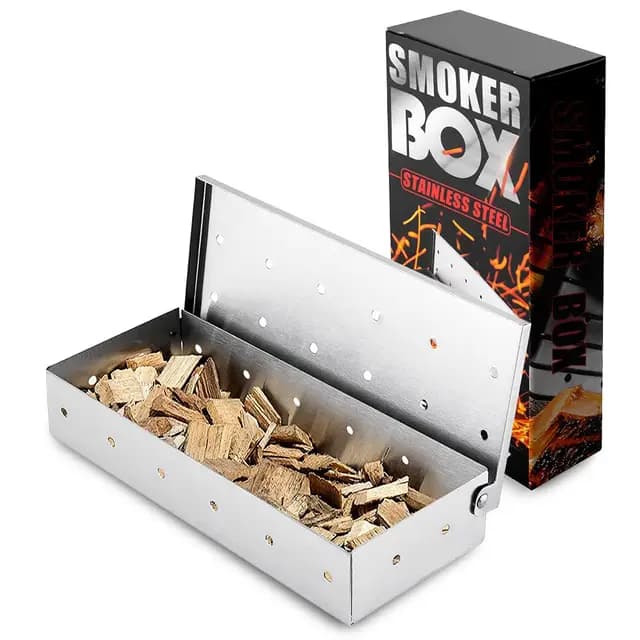 RoseFlower Acero Inoxidable Ahumador, Caja de Ahumador de Barbacoa, Generador de Humo Frío Accesorios para Barbacoa de Gas y Carbón de Leña para Exterior Jardín Hogar, Plata