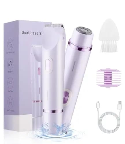 Afeitadora Mujer, 2 in 1 USB Recargable Eléctrico Depiladora,Recortadora Mujer Zona Intima Uso en Seco y en Mojad,Depiladoras faciales,flawless depiladora facial para Cara,Axila,Pierna,Bikini