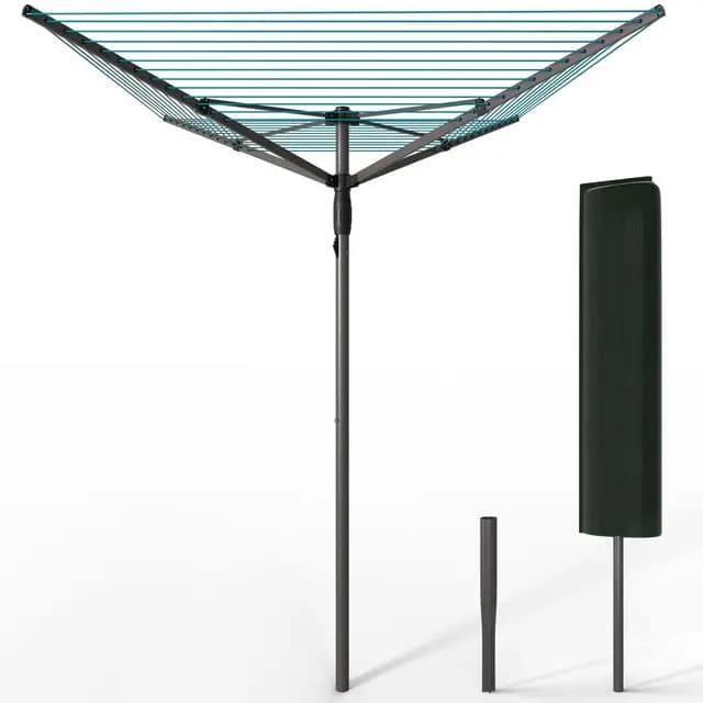 VOUNOT® Tendedero Giratorio 50M de Cuerda Secadora de Ropa Rotativa para Exteriores 4 Brazos Sistema Tipo Paraguas Línea de Lavado Plegable con Funda y Estaca para Jardín Al Aire Libre Gris/Azul