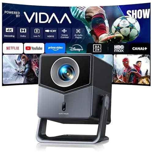 Proyector 4K【Netflix Integrado/TV en Directo/Dolby Audio】 VIDAA, el SO más rápido, 1400 ANSI, FHD 1080P, Auto Focus y Keystone, Control por Voz, BT 5.4, Rotación 200°, Proyector para Exteriores