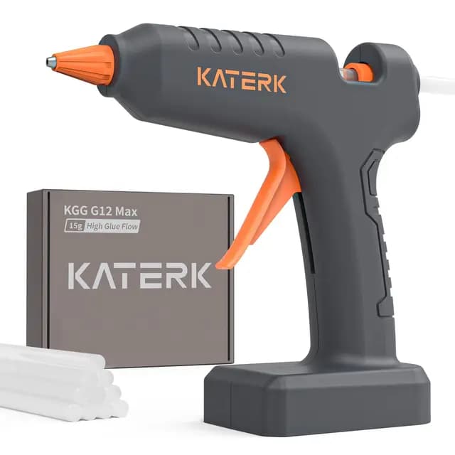 Katerk Pistola Silicona Caliente Inalambrica, 12V Pistola Silicona Bateria con 10x11mm Barra de Pegamento, 2000mAH, 60S Calentamiento, Pistola Cola Quente Adecuada Uso Casero, DIY