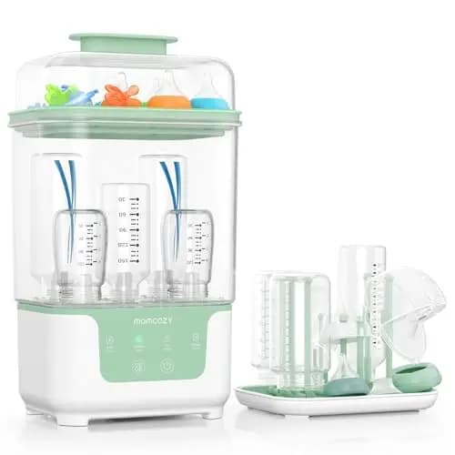 Momcozy Esterilizador y Secador Eléctrico para Biberones, Capacidad para 6 Biberones, Dispositivo 4 en 1 para Biberones, Accesorios y Extractores de Leche, con Soporte de Secado Incluido