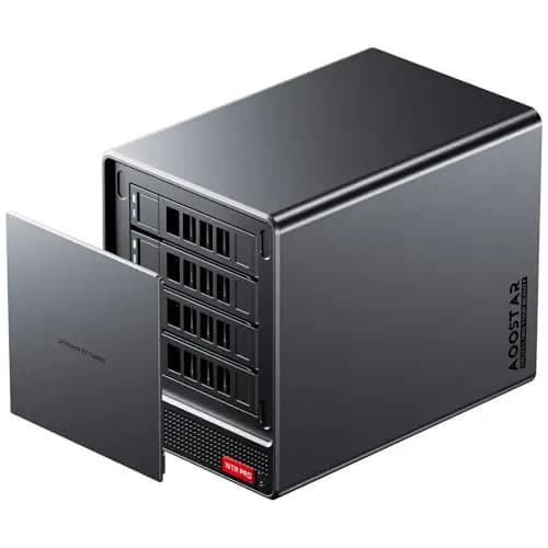 AOOSTAR Ryzen 7 5825U Mini PC NAS de 4 bahías, Sin RAM Sin SSD, NAS de Escritorio 2 Ranuras M.2 NVMe, 2,5"/3,5" SATAx4 Almacenamiento(hasta 4x22TB), Sin Disco Duro, Solo 4 bahías de Unidad, Sin OS