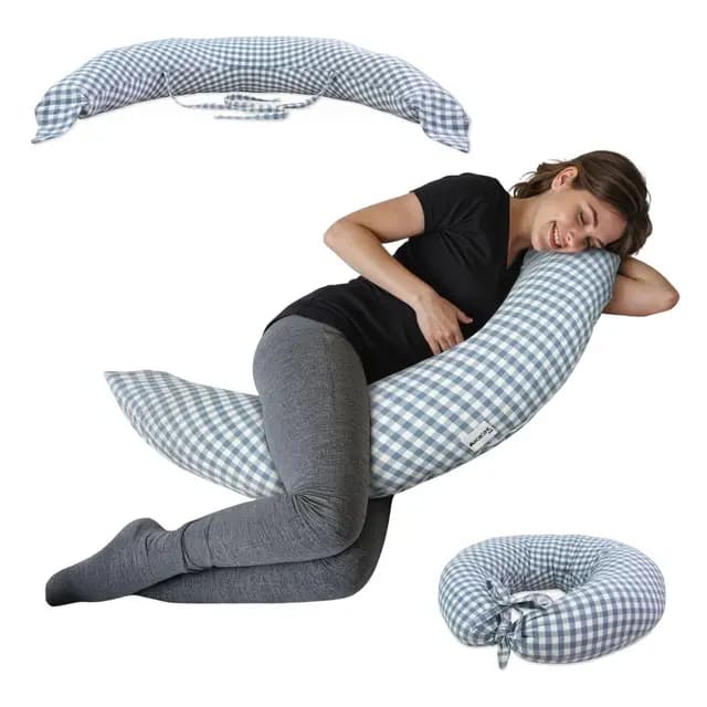 Mobiclinic®, Cojín de Lactancia y Embarazo XXL, 3 en 1, Funda 100% Algodón, 150 Cm, Cintas Ajustables, Multifunción, Aura, Desenfundable y Lavable, Multiposición, Estampado Vichy