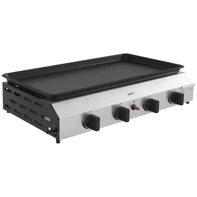 Outsunny Plancha de gas de acero inoxidable esmaltado placa de cocción 4 quemadores 9,6 kW antiadherente gran superficie de cocción 73 x 34 cm, transportable