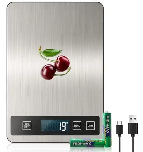 [ Recargable y 15KG ] Bascula Cocina Digital de, Balanza Cocina USB C de Acero Inoxidable, Peso de Cocina Precisión de 1g, Bascula de Cocina Multifuncional con Función de Tara