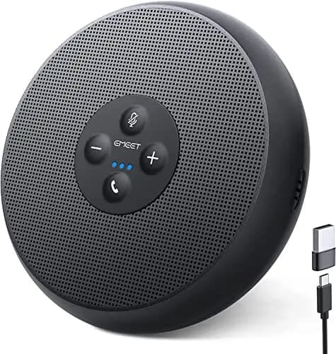 eMeet USB Conference Speaker - M1A PC Speakerphone with Noise Cancellation for 1-4 People, Speaker with 360° Dual Microphone, Plug and Play for Win/OS/Linux and Skype, Zoom, etc.