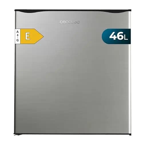 Cecotec Nevera Pequeña Frigorífico Mini Minibar 46L GrandCooler 20000 SilentCompress Inox E. Altura 48,7cm, 48 cm de Ancho, Bajo Consumo, Puerta Reversible, Funcionamiento Cíclico, Inox