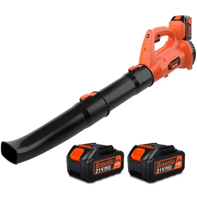 Soplador de Hojas, Bravolu 21V Soplador con Baterías Recargables de 2 X 4,0 Ah y Cargador, Flujo de Aire de 240 km/h, 6 Velocidades Soplador de Hojas Eléctrico