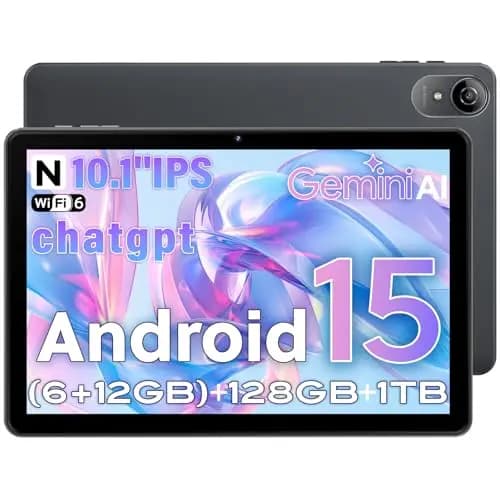 Tablet 10 Pulgadas Android 15 Gris, Gemini AI, 18GB RAM (6+12) 128GB, T30 Octa-Core, Pantalla IPS HD, 6000mAh, WiFi 2.4/5G, GPS, GMS Certificado, Face ID, Type-C, BT, TF 1TB, Gray