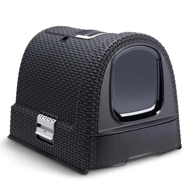 Curver Inodoro para Gatos, Bandeja Sanitaria Cerrada, Compartimento Inferior extraíble para facilitar la Limpieza, Pala para Arena y Alfombrilla Incluidas, Dimensiones: 40 x 38.5 x 51.5 cm Grafito