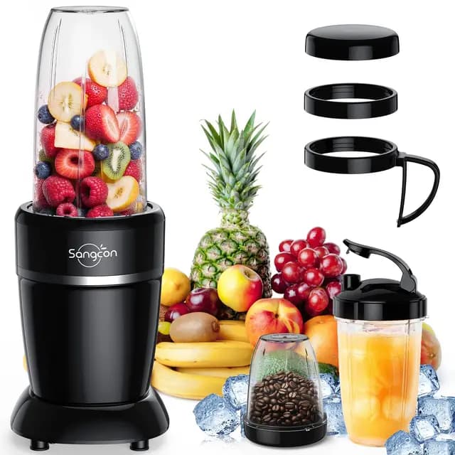 Sangcon - Licuadora de 1000 W para batidos, potente licuadora de 22000 RPM para cocina con 3 tazas + 2 tapas de boquilla + 1 tapa de almacenamiento + 1 tapa para llevar, licuadora portátil para