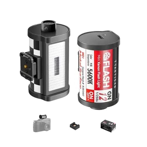 TTARTISAN M01 Flash en la cámara, mini flash Speedlite para cámara de zapata caliente, luz de xenón ligera con 4 niveles de potencia GN12 5600 K ± 200 K cámara retro compacta (1)