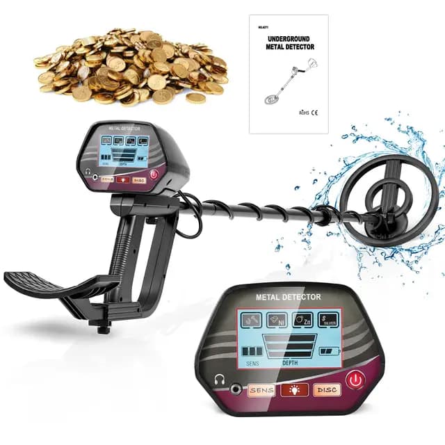 Detector de Metales con 2 Baterías, Ajustable Longitud de 84-110 cm, Detector de Metales Impermeable de Alta precisión con Pantalla LCD para niños y Adultos
