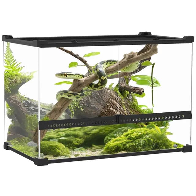 PawHut Caja para Reptiles, caja de cría de Reptiles, Hábitat de Terrario con Cierre de Seguridad por Rotación, Ventilación Frontal, Sin Montaje Requerido, 50 x 30 x 35 cm, Negro
