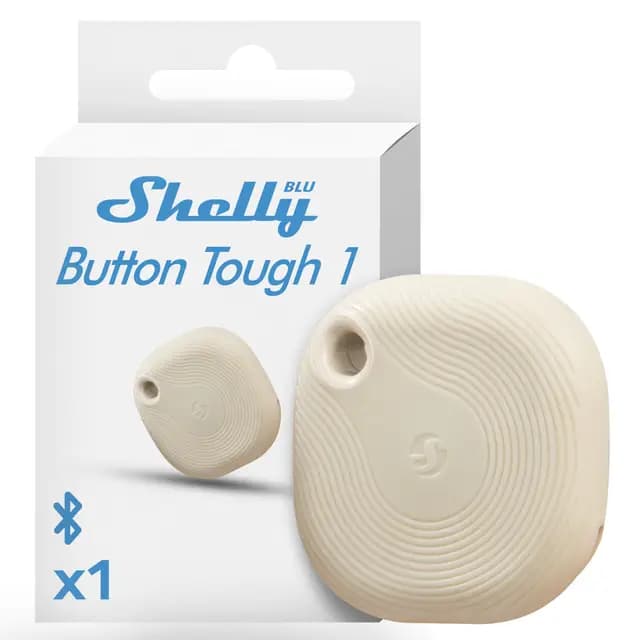 Shelly BLU Button Tough1 Marfil – Botón Mando para Domótica Bluetooth, Protección IP54, Alcance de 10 a 30 m, Control Remoto de Acciones y Escenas Inteligentes, Batería de 2 Años, Cifrado Avanzado – Imagen 1