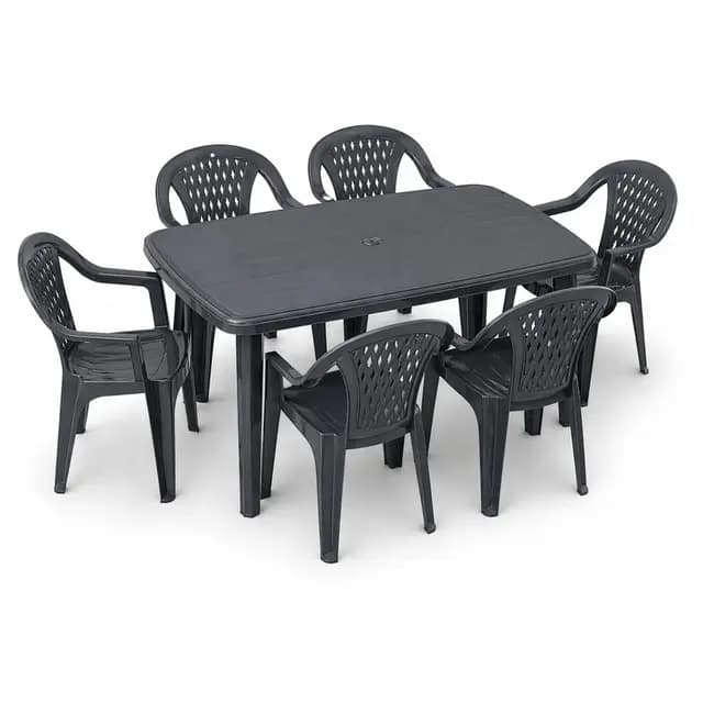Tomaino - Juego de mesa y sillas de exterior de plástico de 6 plazas – 6 sillas con reposabrazos apilables y 1 mesa rectangular de jardín, terraza (antracita)