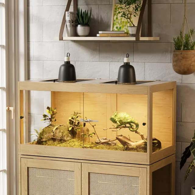 Terrario de Madera, Visibilidad de 360° Terrarium con Techo de Malla, ventilación y Pestillo de Seguridad, Terrario para Reptiles,Serpientes, Anfibios, Casa para Tortugas, 100x50.8x52.3cm