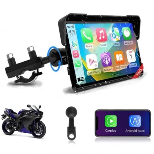 Jansite 7 Pulgadas Carplay Moto Android Auto GPS Moto Navegador con Doble Bluetooth Impermeable IP67 Tarjeta Carplay para Moto Siri/Google/Navi