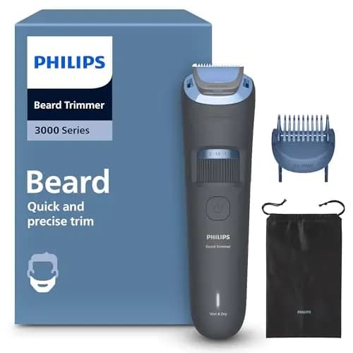 Philips Serie 3000 - Cuchillas con puntas redondeadas, 20 posiciones ajustables, peine-guía, 100% resistente al agua, indicador de batería, carga USB, funda, modelo BT3619/15