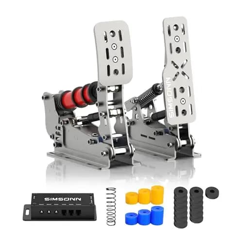SIMSONN Plus X Sim Racing Pedals Pedales de simulación de carreras celda de carga PC HE Pedal hidráulicos plata (Plus X-P2-H2)