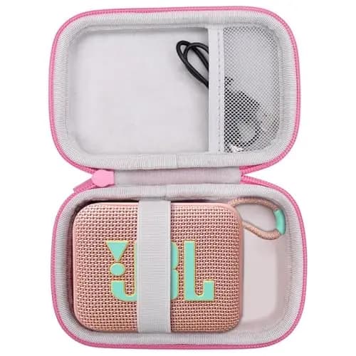 co2CREA Duro Viajar Caja Estuche Funda para JBL GO 5 / JBL GO 4 / JBL GO 3 / Go 3 Eco Altavoz inalámbrico portátil con Bluetooth（Funda Solo） (Caja Rosa)
