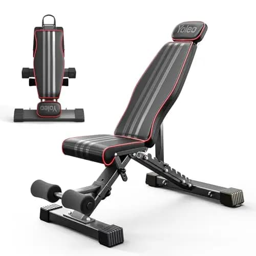 YOLEO Banco de pesas plegable de 300 kg multifunción con respaldo extendido y soporte para la cabeza y la columna vertebral, banco de entrenamiento de fitness y abdominales, banco inclinado con