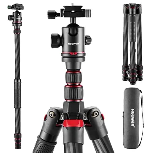 NEEWER 205cm Trípode de Viaje para Cámara de Fibra de Carbono, Trípode de Fotografía con Monopie Ejes Centrales de 2 Partes, Cabezal de Bola Panorámico de 360°, Carga Máxima 12kg, N55CR