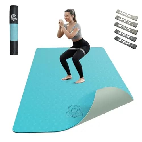 HAPBEAR Esterilla Yoga Grande - 183 cm x 91 cm x 6 mm, Esterilla de Ejercicio Antideslizante Extra Ancha para Entrenamiento en Casa, Incluye Bandas de Resistencia Extra y Bolsa de Transporte – Imagen 1
